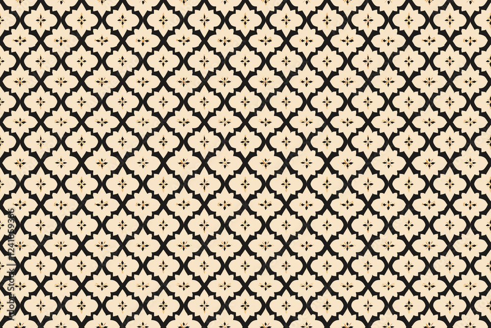 Fototapeta premium Beige and black seamless lattice pattern wallpaper background