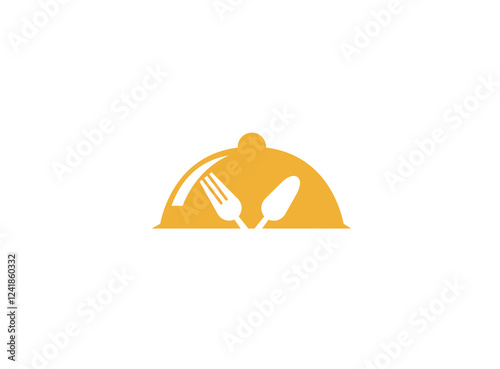 Dishfood with spoon and fork logo design, restaurant symbol illustration photo