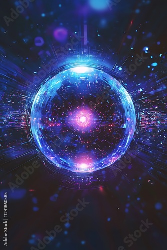 Sphere shield protection in abstract style, symbolizing virus protection and digital security with magical orbits elements photo