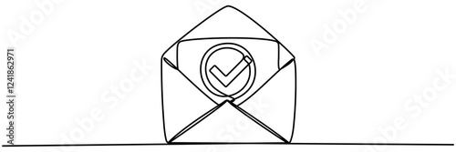 Open envelope with check mark continuous one line drawing. Receive message concept. Email message sending. Vector illustration isolated on white.