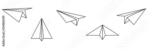 Line paper airplanes set. Fold planes collection. Sending message concept. Vector illustration isolated on white.