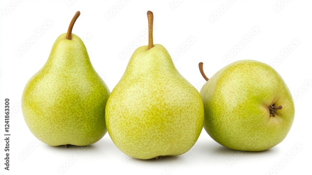 Three ripe green pears on white background, food photography for recipe websites Three ripe green pears on white background, food photography for recipe websites