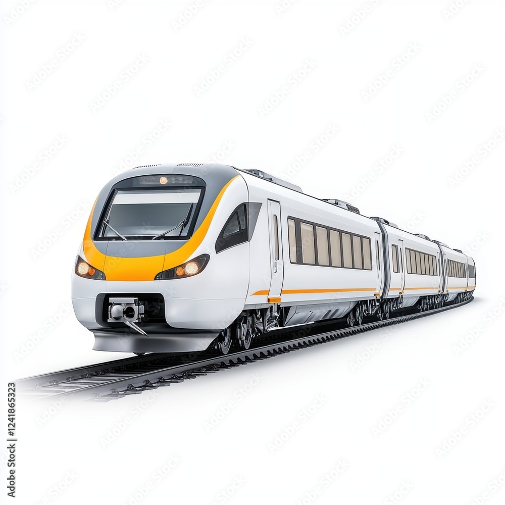 Modern High-Speed Train on Tracks with Sleek Design and Vibrant Colors for Transportation and Travel Themes Modern High-Speed Train on Tracks with Sleek Design and Vibrant Colors for Transportation and Travel Themes