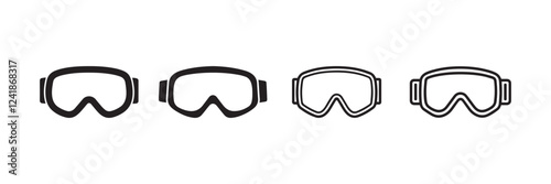 Ski and Snowboard Goggles Icon Set Black and Outline Vector Illustration