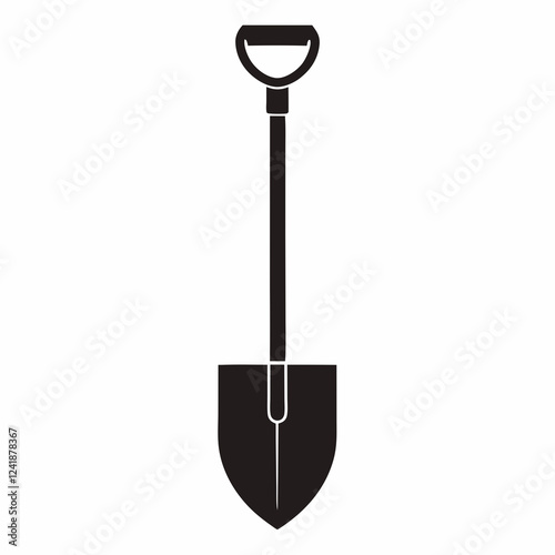 Silhouette of Garden Shovel Digging in Soil, Simple Vector Illustration for Gardening Designs and   