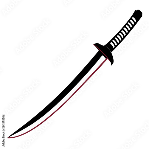 Curved Blade Samurai Wakizashi Silhouette: Elegant Japanese Weapon Art icon asia sword black white  