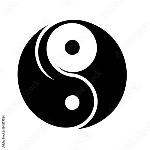 Elegant Yin Yang Symbol: Traditional Black Vector Icon Design for Balance, Harmony, and Spirituality