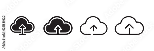Cloud Upload Icon Set Black and Outline Style Digital Data Storage Symbol