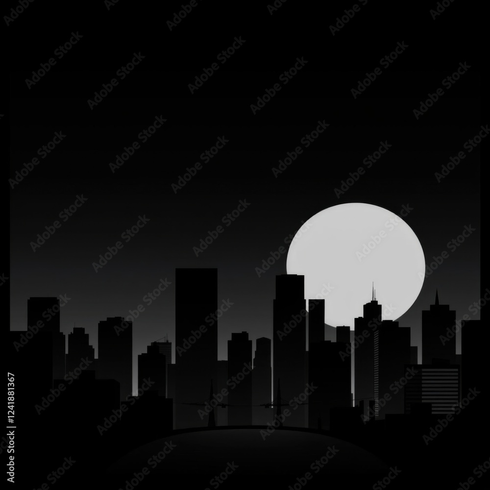 Fototapeta premium Urban dreamscape: city skyline at night silhouetted skyline cityscape architecture illustration building city vector