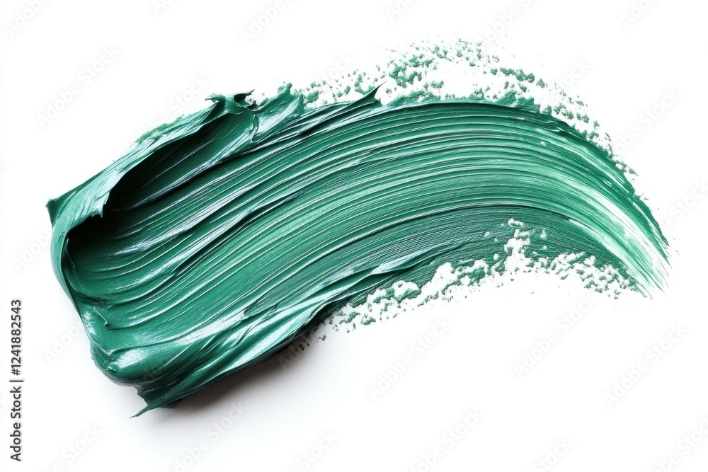 Vibrant green paint stroke displays rich texture and color on a crisp white surface, perfect for artistic applications and design inspiration Vibrant green paint stroke displays rich texture and color on a crisp white surface, perfect for artistic applications and design inspiration