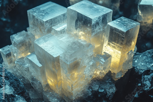 macro photography of cubic crystals with backlighting. 