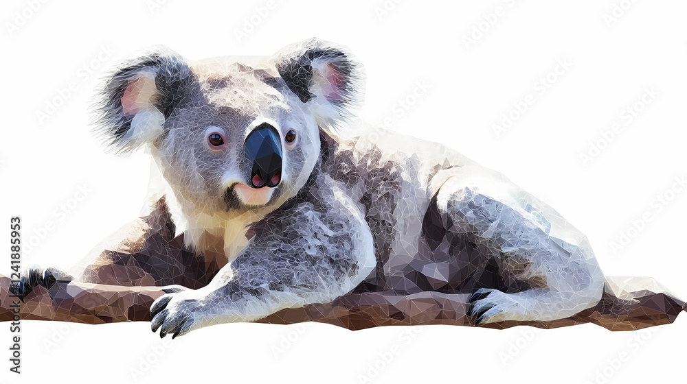 A low polygon style image of a koala bear, isolate on white background, providing a modern artistic interpretation. cutout png. Artistic Rendering Style. Illustration A low polygon style image of a koala bear, isolate on white background, providing a modern artistic interpretation. cutout png. Artistic Rendering Style. Illustration