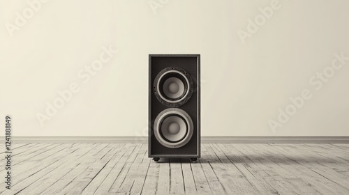 Vintage stereo speaker in empty room, music, home audio