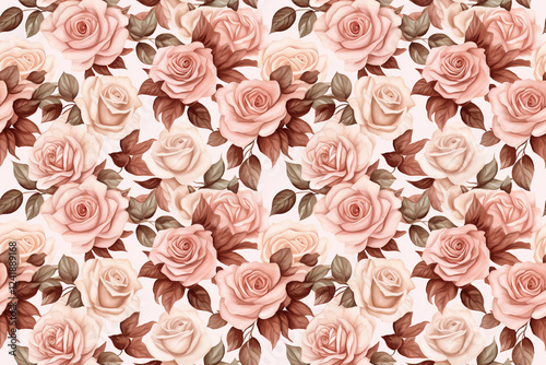 Wallpaper Mural Seamless watercolor roses pink and brown background pattern wallpaper Torontodigital.ca