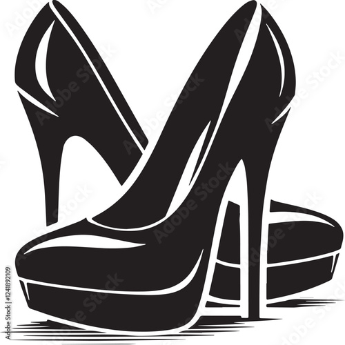 High Heels Silhouette line art vector illustration on white background