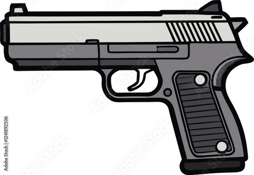 Realistic Handgun Illustration - Semi-Automatic Pistol in Modern Black and Gray Digital Art Style