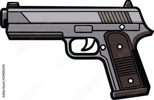 Realistic Handgun Illustration - Semi-Automatic Pistol in Modern Black and Gray Digital Art Style