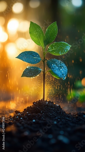Vibrant plant sprout thrives under contrasting weather conditions