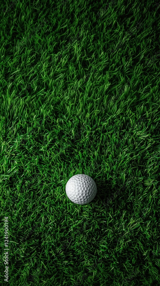 Golf ball resting on bright nylon turf under natural lighting Golf ball resting on bright nylon turf under natural lighting