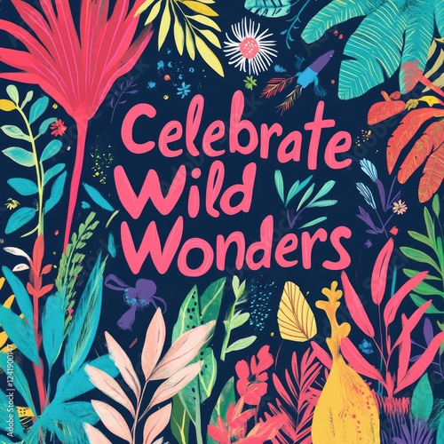 A colorful poster with a jungle theme that says 