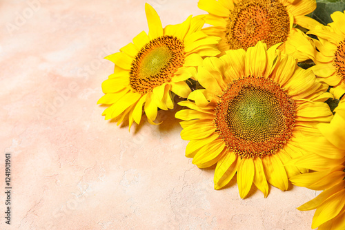 Beautiful sunflowers on gru...