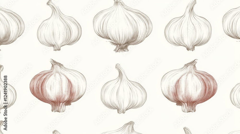 Garlic bulb sketch pattern, food design, white background Garlic bulb sketch pattern, food design, white background