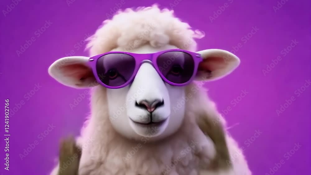loop video stylish indoor luxury funny hipster sheep fashion purple posing glamour confident minimal pose crazy out playful night creative bear trendy wearing funky sunglasses studio colourful