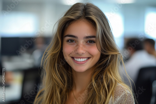 Wallpaper Mural spanish, young businesswoman, office background, smile Torontodigital.ca