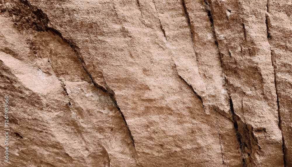 Fototapeta premium Light brown rock texture. Rough mountain surface. Close-up. Beige stone background with space for design. Web banner. Wide. Panoramic. Sandstone. Solid, rocky, slate.