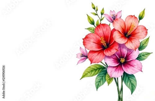 The banner. A bright watercolor bouquet of multicolored flowers is located on the right side of the sheet, with free space for text on the left.