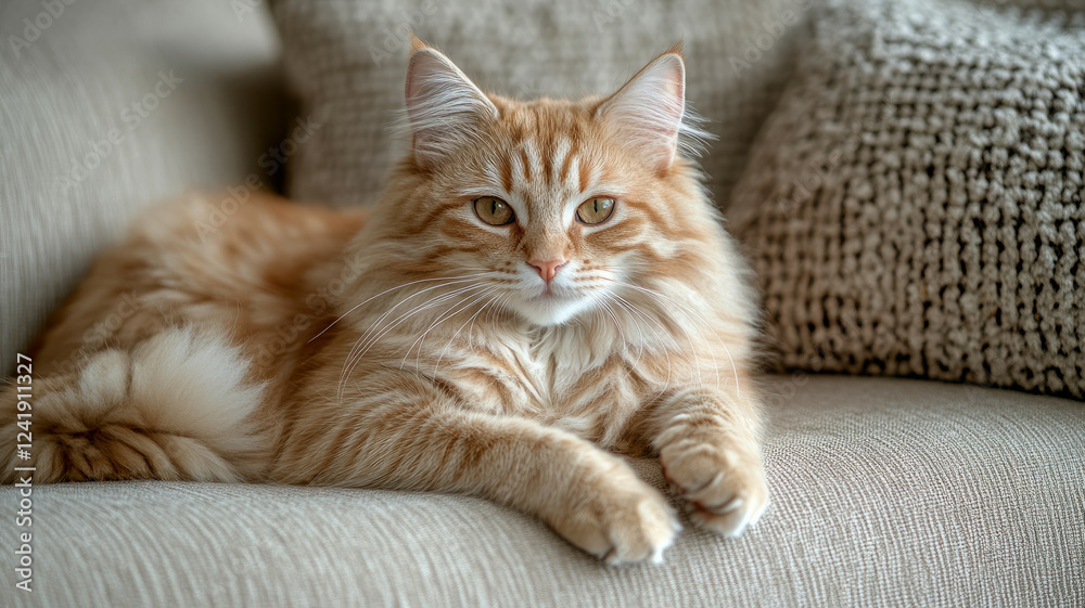 Obraz premium A ginger cat lounging on a cozy sofa.