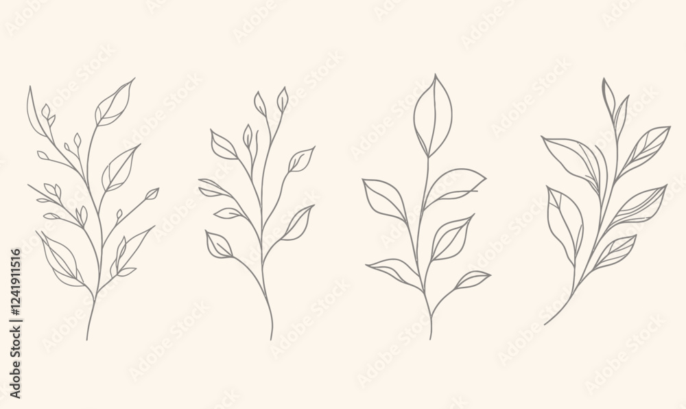 Elegant Hand-Drawn Floral Branch and Minimalist Leaves Design for Logos and Tattoos Elegant Hand-Drawn Floral Branch and Minimalist Leaves Design for Logos and Tattoos