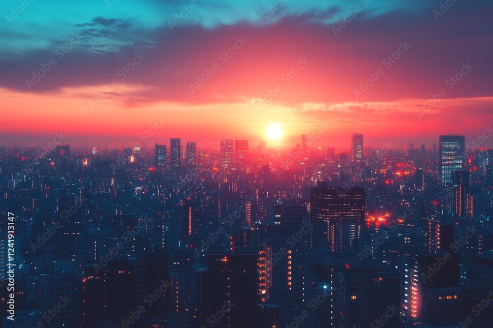 Fototapeta premium Cityscape at twilight with vibrant lights