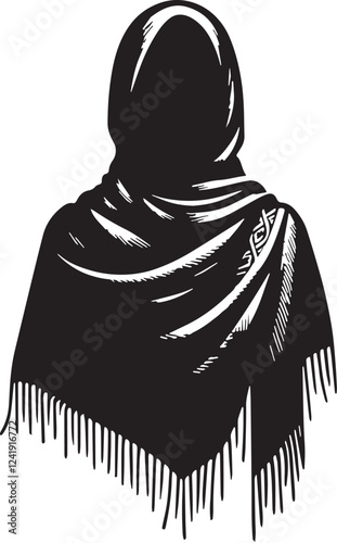 Pashmina Silhouette line art vector illustration on white background