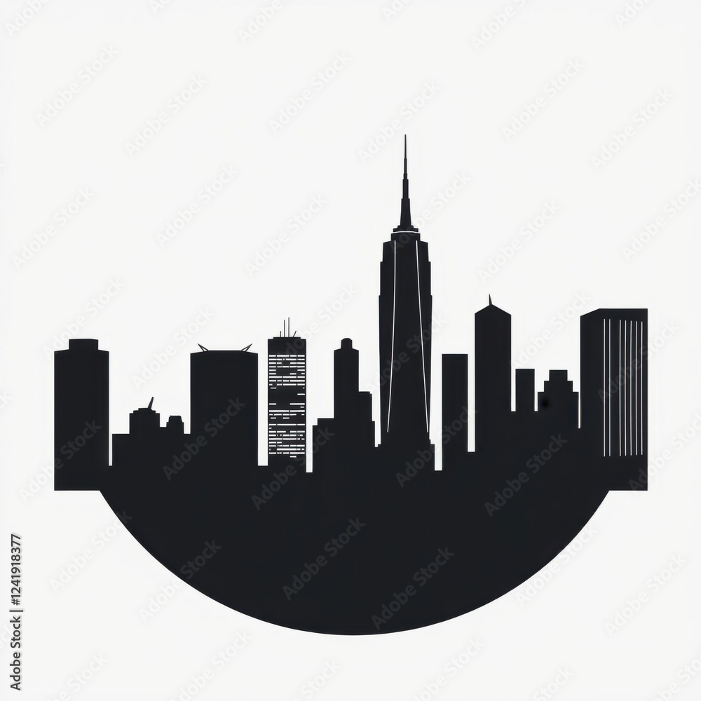 Fototapeta premium Stunning urban skyline silhouette at sunset with vibrant orange sky and sun silhouetted skyline cityscape architecture illustration building city vector