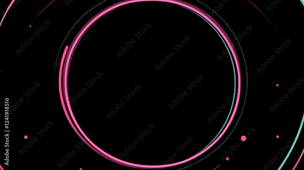 Obraz premium Pink neon circle, dark background, abstract design, video overlay