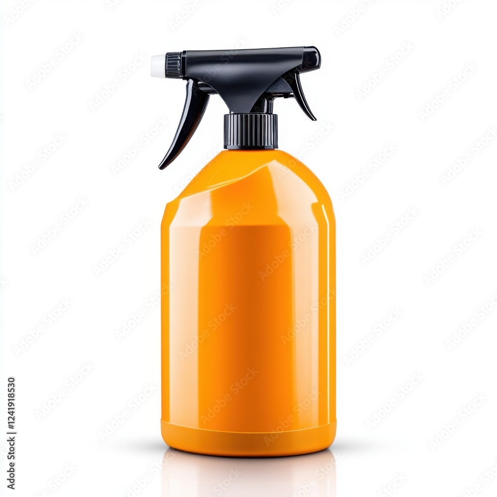 Bright Orange Spray Bottle with Black Trigger for Cleaning and Household Use on White Background Bright Orange Spray Bottle with Black Trigger for Cleaning and Household Use on White Background