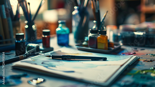 A person practicing calligraphy with a variety of vibrant inks and precise strokes, showcasing their dedication to this creative art form.