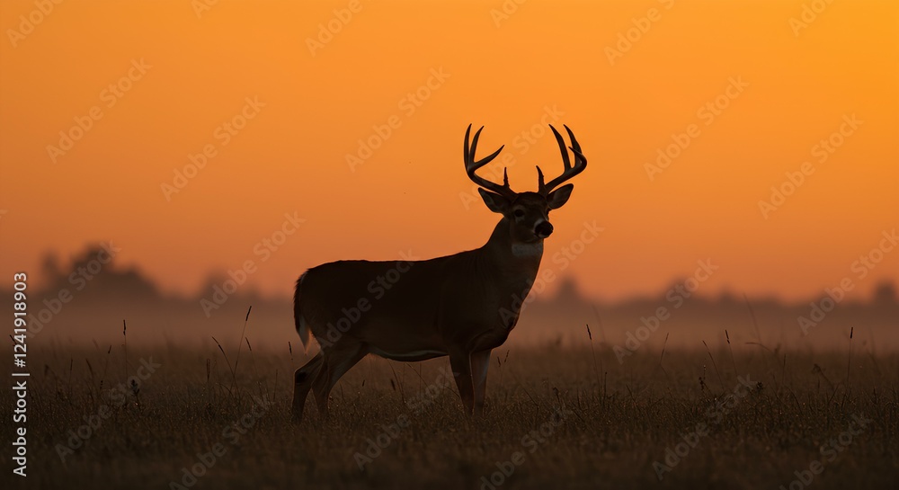 Obraz premium whitetail deer silhouette in the sunset on the farm