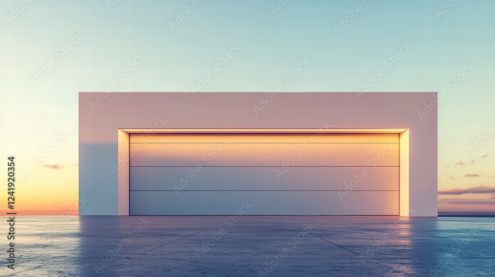 Garage Door at Sunset: A contemporary garage door bathed in the warm glow of a setting sun. The clean lines and minimalist design evoke a sense of modern architecture and sophistication. Garage Door at Sunset: A contemporary garage door bathed in the warm glow of a setting sun. The clean lines and minimalist design evoke a sense of modern architecture and sophistication.