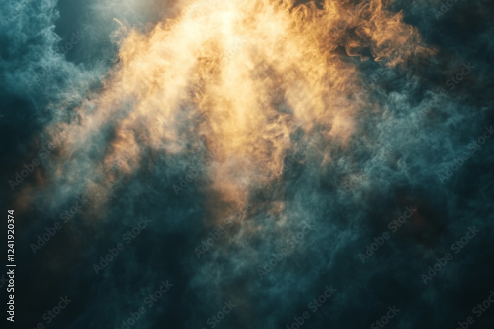Golden cosmic cloud illuminated against a black background Golden cosmic cloud illuminated against a black background
