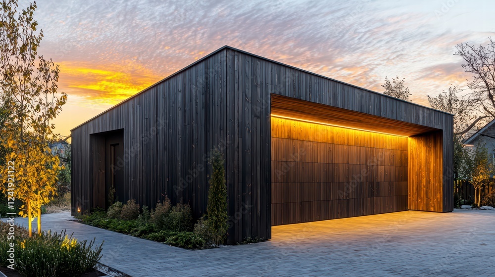 Modern Architectural Gem: A striking modern building with a sleek design and warm interior lighting is bathed in the beautiful tones of dusk, showcasing architectural elegance. Modern Architectural Gem: A striking modern building with a sleek design and warm interior lighting is bathed in the beautiful tones of dusk, showcasing architectural elegance.