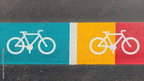 Bright traffic signs for cyclists urban streets public safety outdoor environment eye-level view urban navigation photo