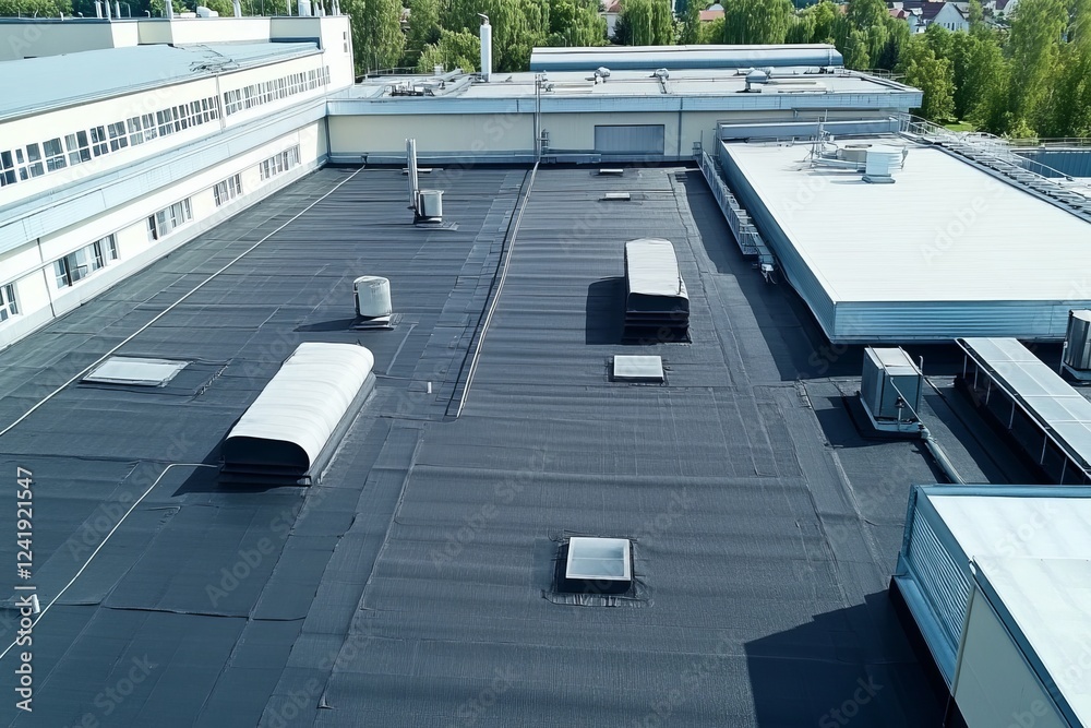 Fototapeta premium Modern flat roof covered with roofing felt