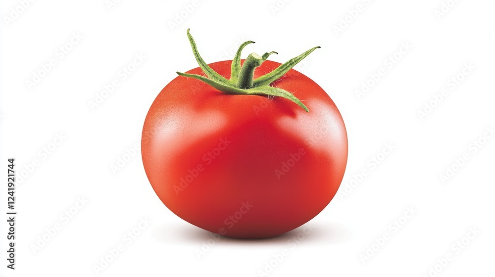 Ripe red tomato isolated, white background, food photography, recipe ingredient Ripe red tomato isolated, white background, food photography, recipe ingredient