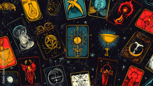 Editable modern illustration of a minor arcana tarot deck. occult and alchemy symbols. cups - faculty emotions and love. Alchemy & Magic Symbols. Illustration