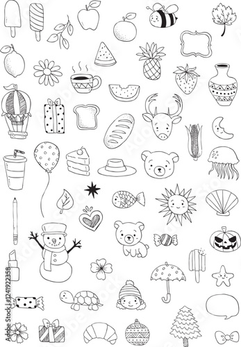 Vector Handdrawn Cute Icon 1 (white background)