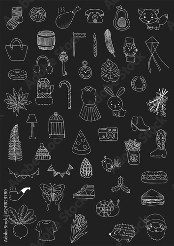 Vector Handdrawn Cute Icon 2 (black background)