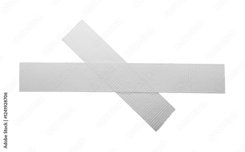Cross made of silver adhesive tape on white background, top view Cross made of silver adhesive tape on white background, top view