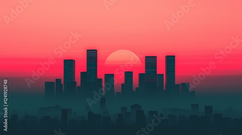 Serene Sunset Over Urban Skyline with Pink and Orange Hues